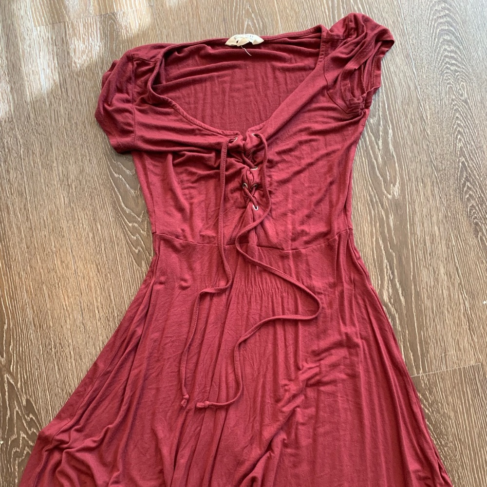 Burgundy Lace up fit and flair dress